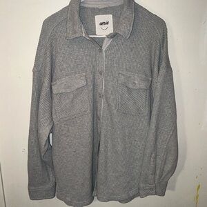 aerie Light Gray oversized Waffle Knit Button-Up